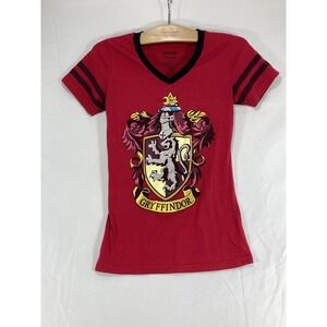 Harry Potter T-Shirt Top Women Sz Small Gryffindor Cap Sleeve V-Neck Blouse RED